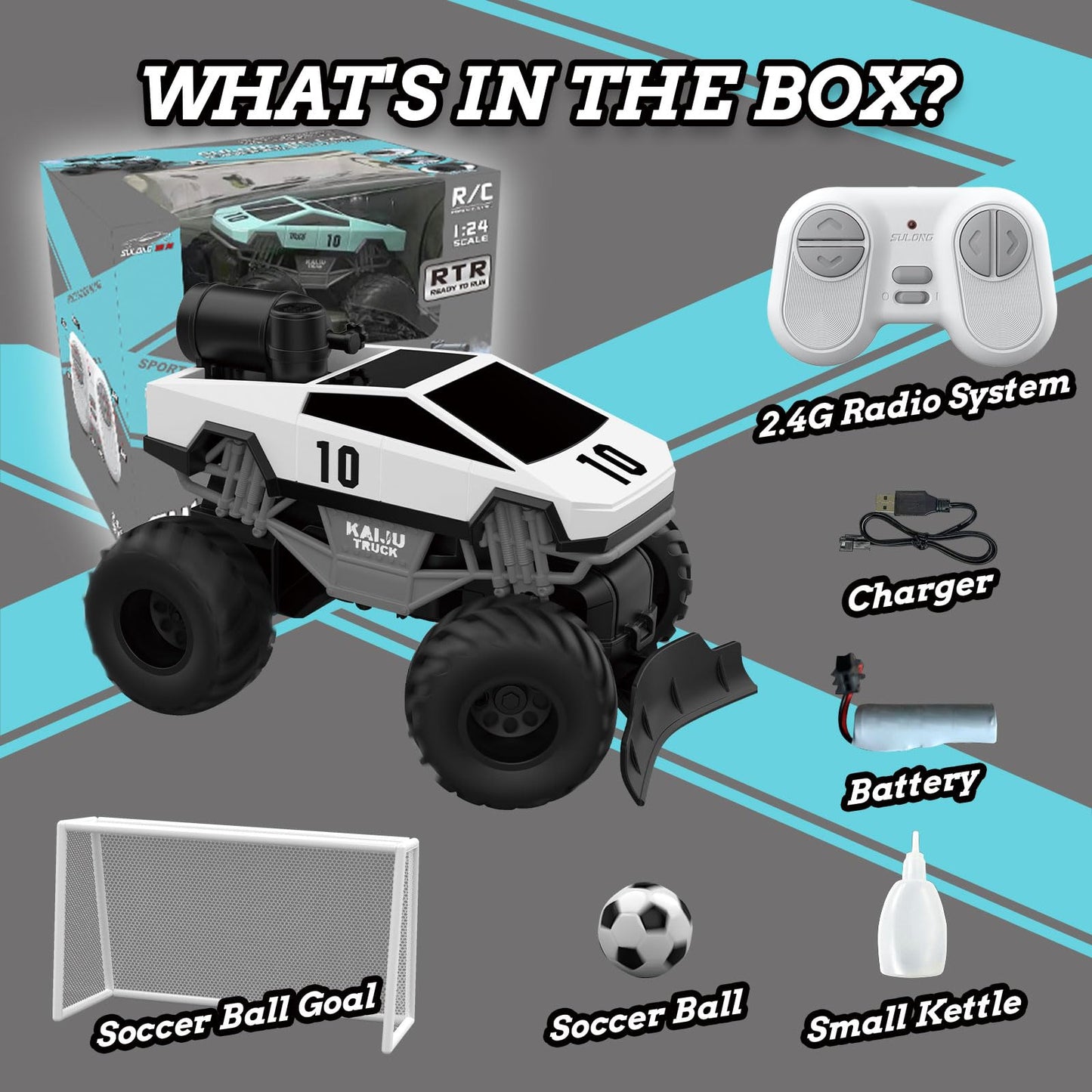 OLMURI Remote Control Car, RC Cybertruck 1:24 Scale with Spray, 2.4Ghz LED Light RC Cars, Remote-Control Toy Vehicle for Boys Ag