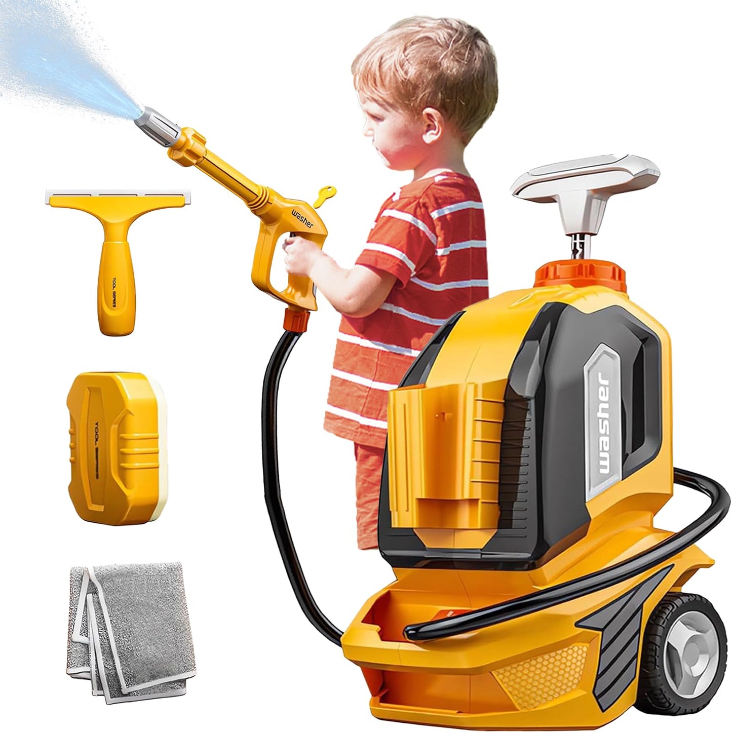 Czoalx Kids Clean Car Wash Toy Toddler Cleaning Set Car Washing Kit,Powerful Manual Pressure Washer With Scraper,Sponge,Rag,Pret