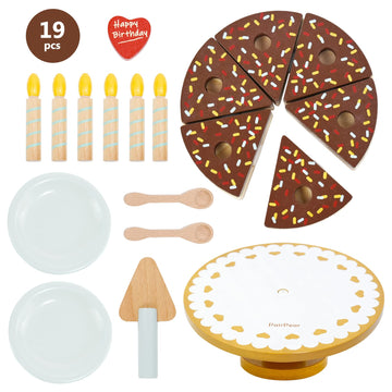 PairPear Wooden Birthday Party Cake Playset for Kids - Fun Play Food Toy