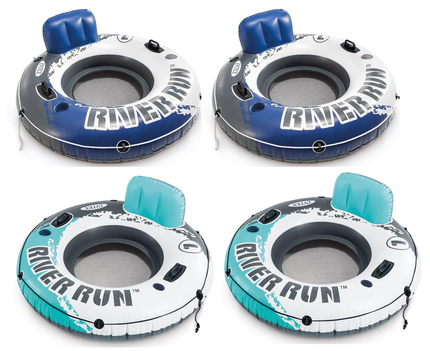 Intex River Run 1 Inflatable Floating Lounge: Pool Floats With 220Lb Capacity – Comfortable Backrest – Built-In Cup Holders – 4 Pack, Color May Vary