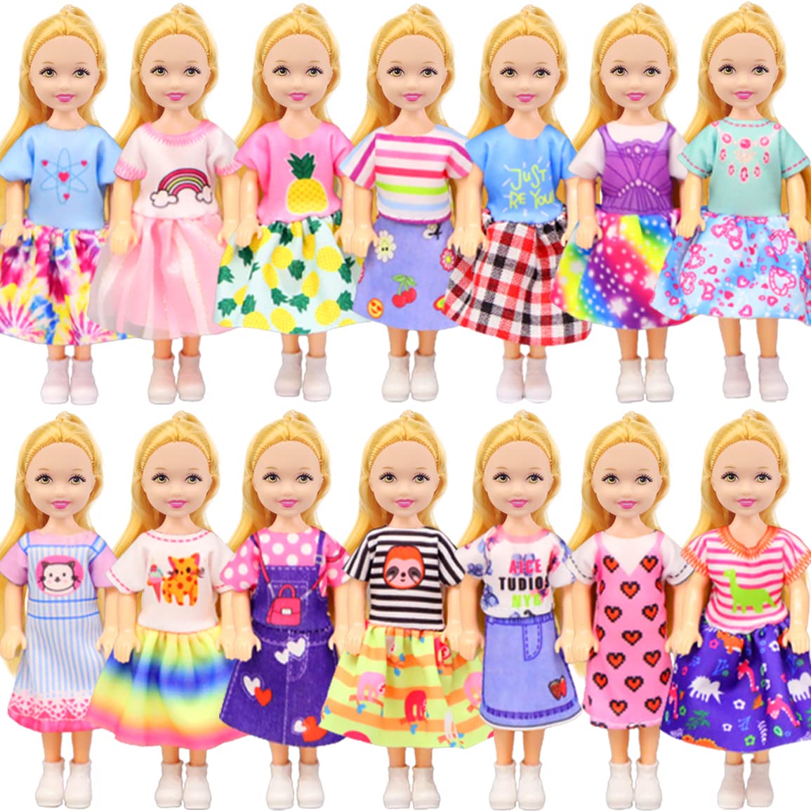 Zita Element 16 Pcs 5.3 Inch - 6 Inch Girl Doll Clothes And Accessories - 3 Dresses, 3 Swimsuits, 2 Shoes, 5 Outfits Hangers, 1 Skateboard, 1 Glasses And 1 Toy Dog