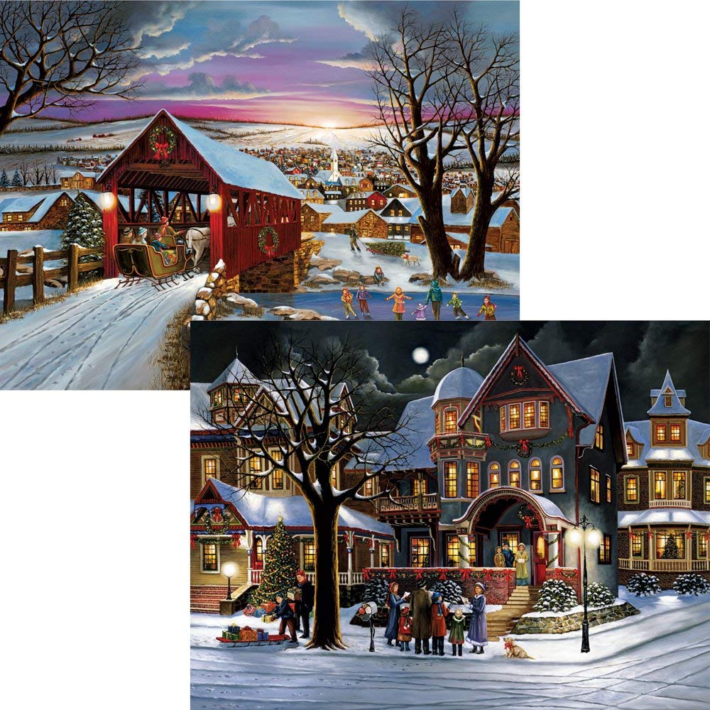 Bits And Pieces – Value Set Of Two 500 Piece Jigsaw Puzzles For Adults – The Joys Of Christmas, Winter Holiday Jigsaw Puzzles By Artist H. Hargrove, Completed Puzzle Size: 18' X 24'