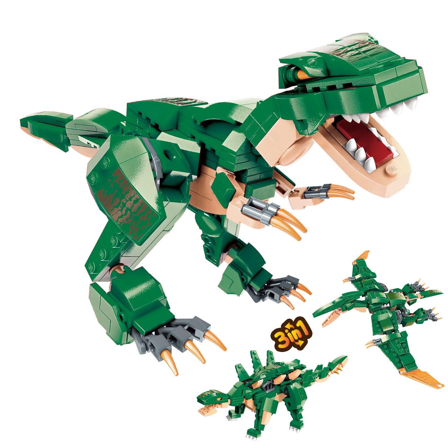 Hsanhe 3 In1 Dinosaurs Building Blocks Toys For Kids Age 6-10 Year Old, Educational Building Sets Best Gifts For Boy 6-10 (Green