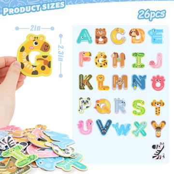Lovestown 26Pcs Large Size Magnetic Letters, Cute Animal Alphabet Abc Magnets Colorful Uppercase Animals Toys Set For Fridge Educational Spelling Learning Games Kids Toddlers