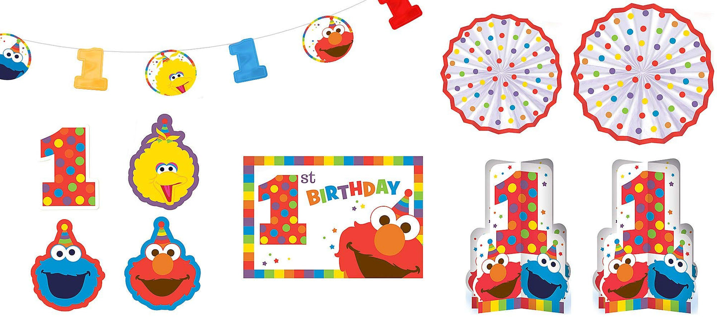 Amscan 241835 Sesame Street Elmo Turns One Room Decorating Kit, Birthday, 10ct , Brown