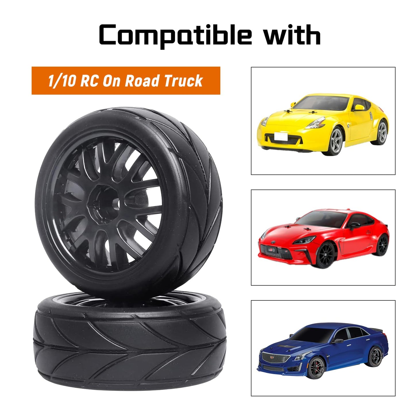 GoHobby 12mm Hex 1/10 On Road Wheels and Tires Soft With Foam Inserts for RC Touring Car Traxxas 4tec 2.0 Tamiya TT02 TT01 Drift