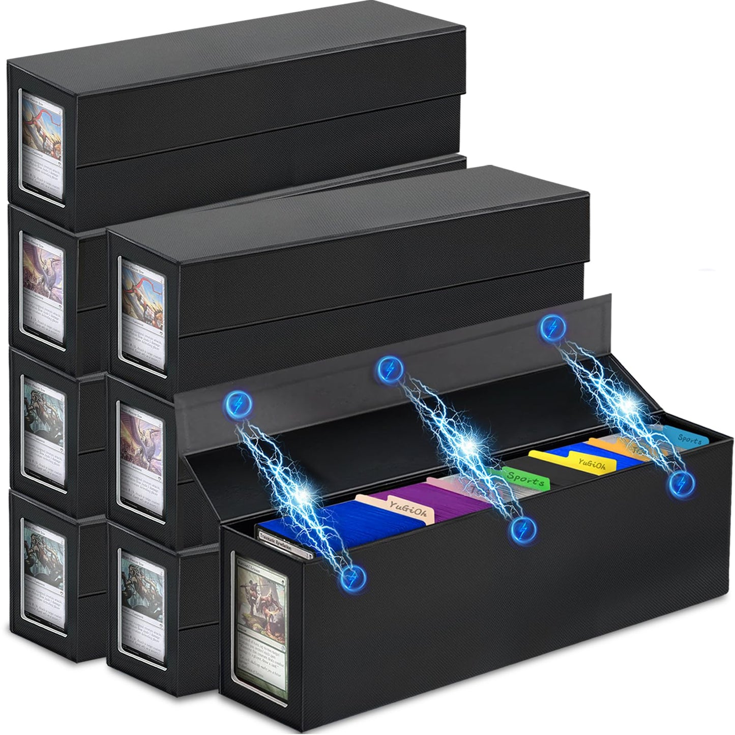 Trading Card Storage Box, Magnetic, Toploaders, Black, Bulk Boxes for Tcg, Sports, Game, Basketball, Fits 850 Sports and 1200 St