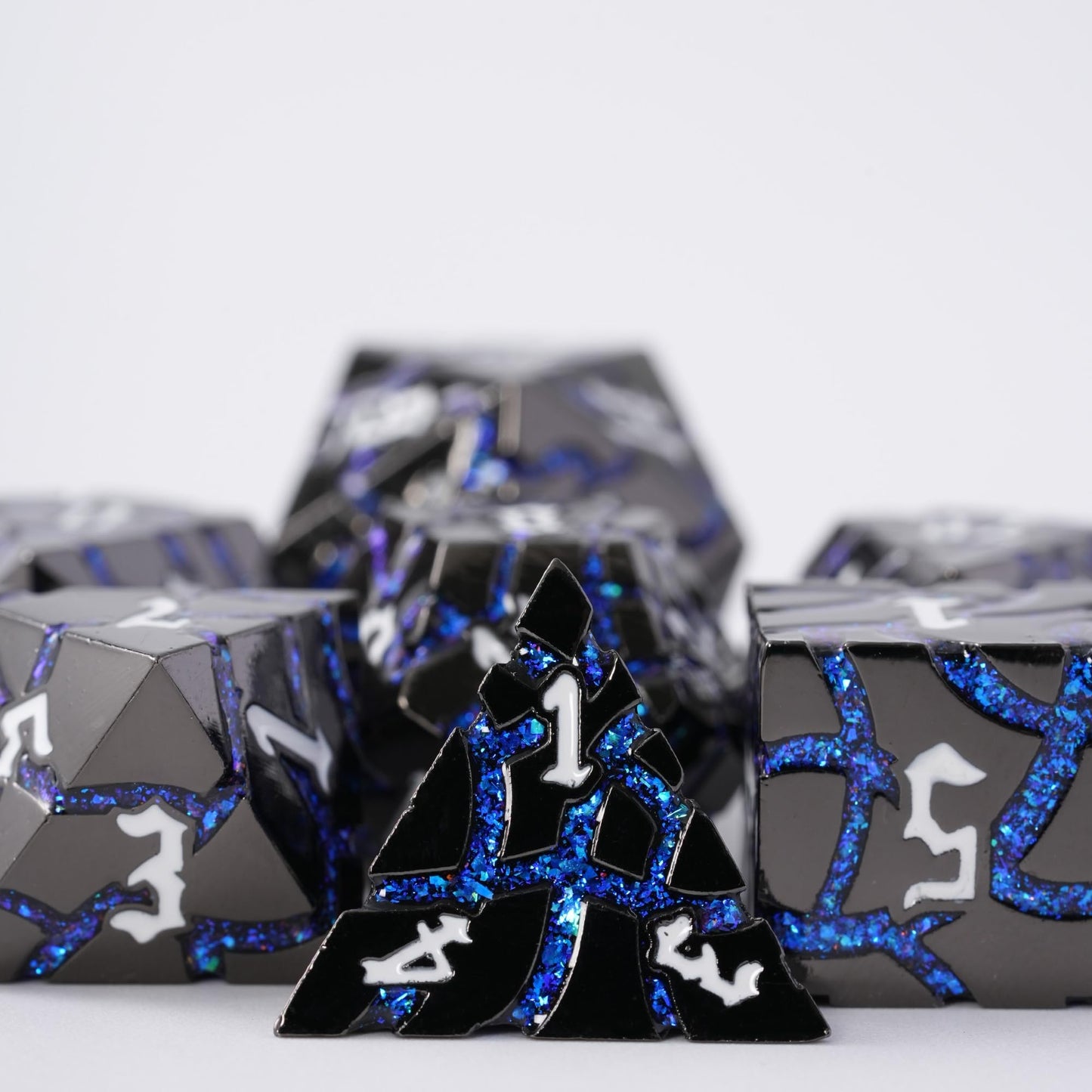 Soar Forge Metal Dice for DND - Beautiful Blue Glitter Cracks Dice Set Compatible with Dungeons and Dragons and Other RPG, Dice