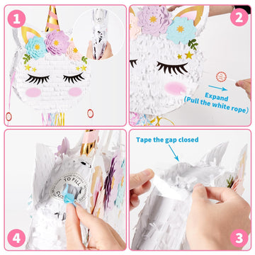 Foldable Unicorn Piñata - Unicorn Birthday Party Supplies Extendable Piñata With Blindfold Bat And Tassels Unicorn Birthday Party Decoration Games Folding Pink Unicorn Piñatas For Kids Classroom Game