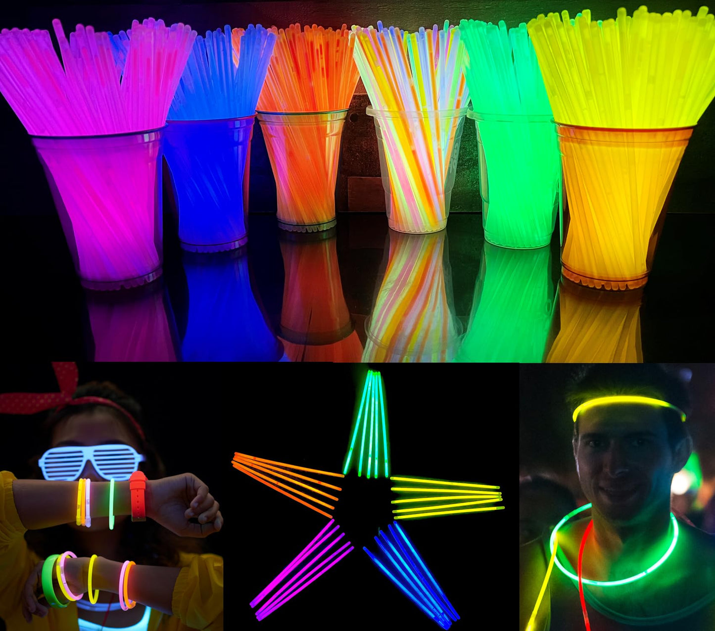 Giftexpress Glow Sticks Bulk 600 Pcs For New Year - 8' Assorted Neon Color Glow In The Dark Glowsticks - Bulk Light Up Party Favors To Make Glowstick Necklaces, Bracelets & Decorations For Kids