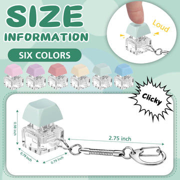 Axlksia 6 Pcs Keyboard Fidget Toy, Fidget Clicker Keyboard Fidget Keychain, Button Fidget Gifts for Adults to Relieve Stress and