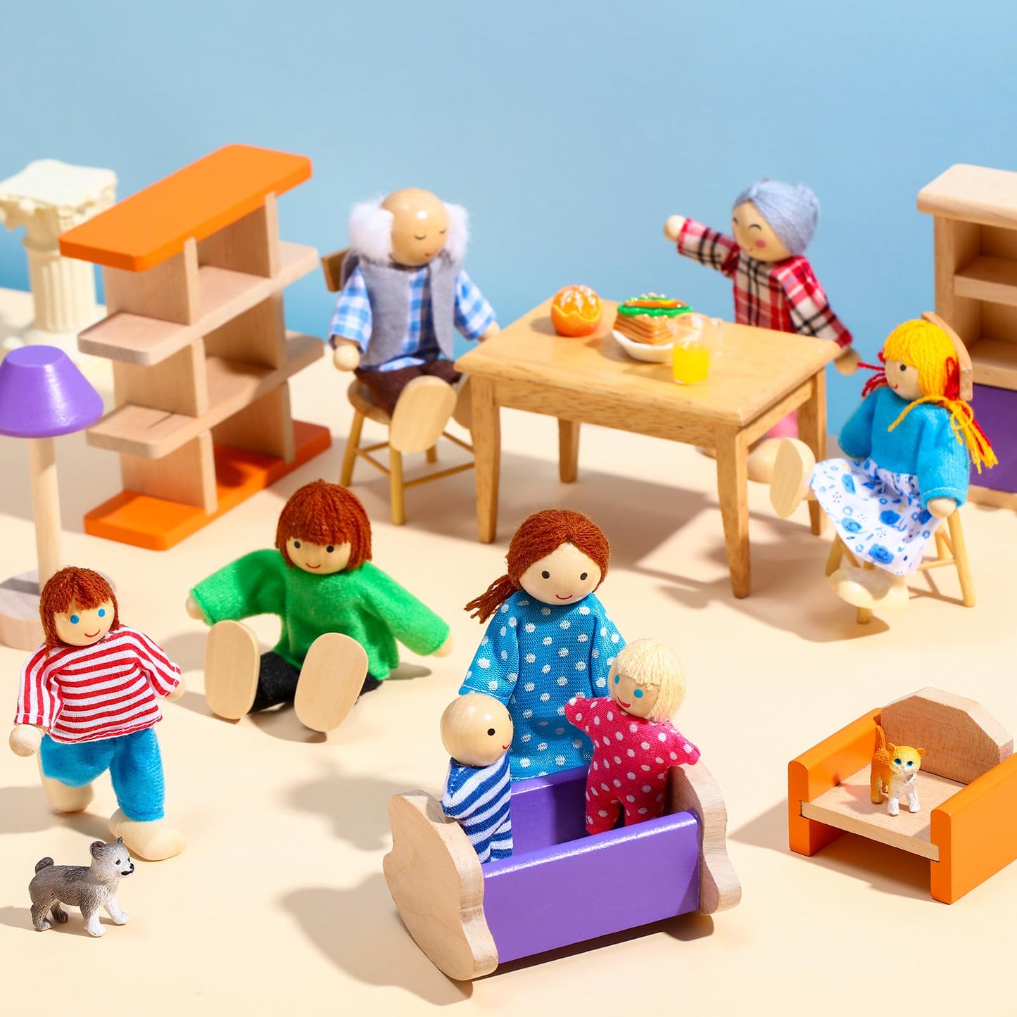 Skylety 10 Pcs Wooden Dollhouse Set Of Mini People Figures Dollhouse Dolls Wooden Doll Pretend Play Figures Accessories(Pretty Style)