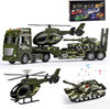 ZHFUYS 25.6'' Green Military Big Truck Toys, Big Truck Toy with Tank and Helicopter,Army Toys with Sounds & Lights, Great Gift f