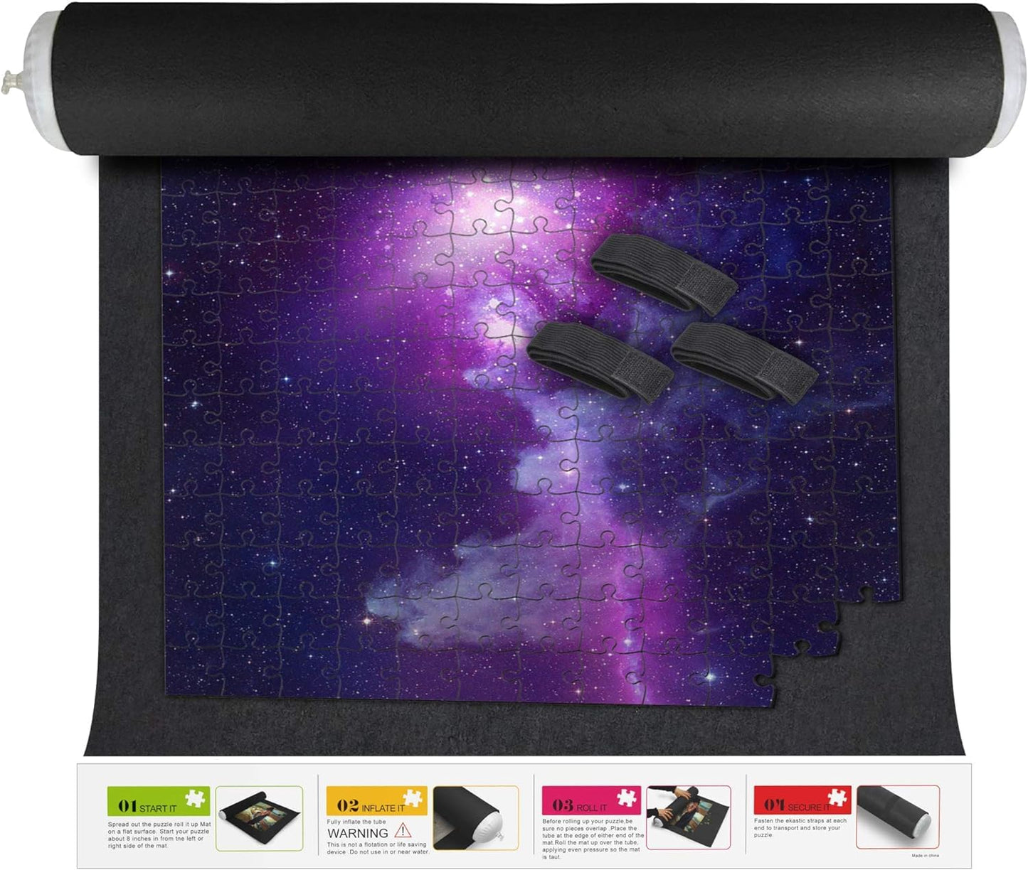 Puzzle Roll Up Mat - Store And Transport Jigsaw Puzzles Up To 1500 Pieces - 46' X 26' Felt Mat, Inflatable Tube, And 3 Elastic Fasteners Newer Improved Design - By Amy And Delle