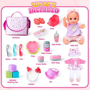 AuntyFey Baby Doll with Accessories Set, Baby Dolls Set for Toddler Girls 3-5 6-12, Baby Doll Playset, Baby Dolls for 5 Year Old