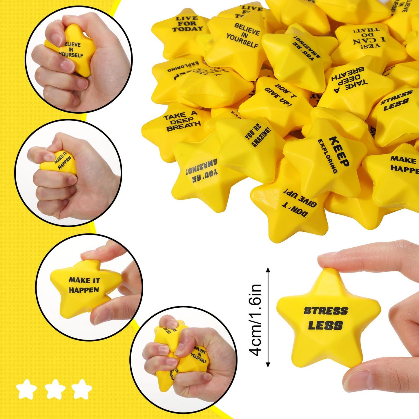 Silipull 100 Pcs Motivational Star Stress Balls Bulk Anxiety Stress Relief Balls Mini Foam Stress Balls Inspirational Foam Balls