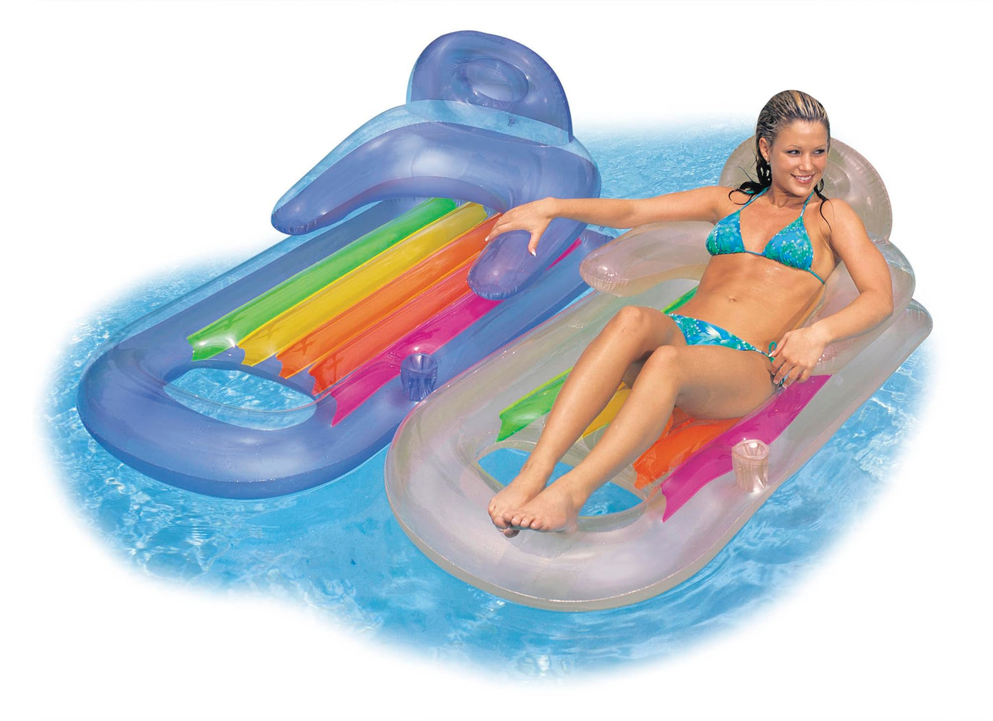 Intex 58802Ep Inflatable King Kool Swimming Pool Lounge Raft In Blue Or Grey -2 Pack