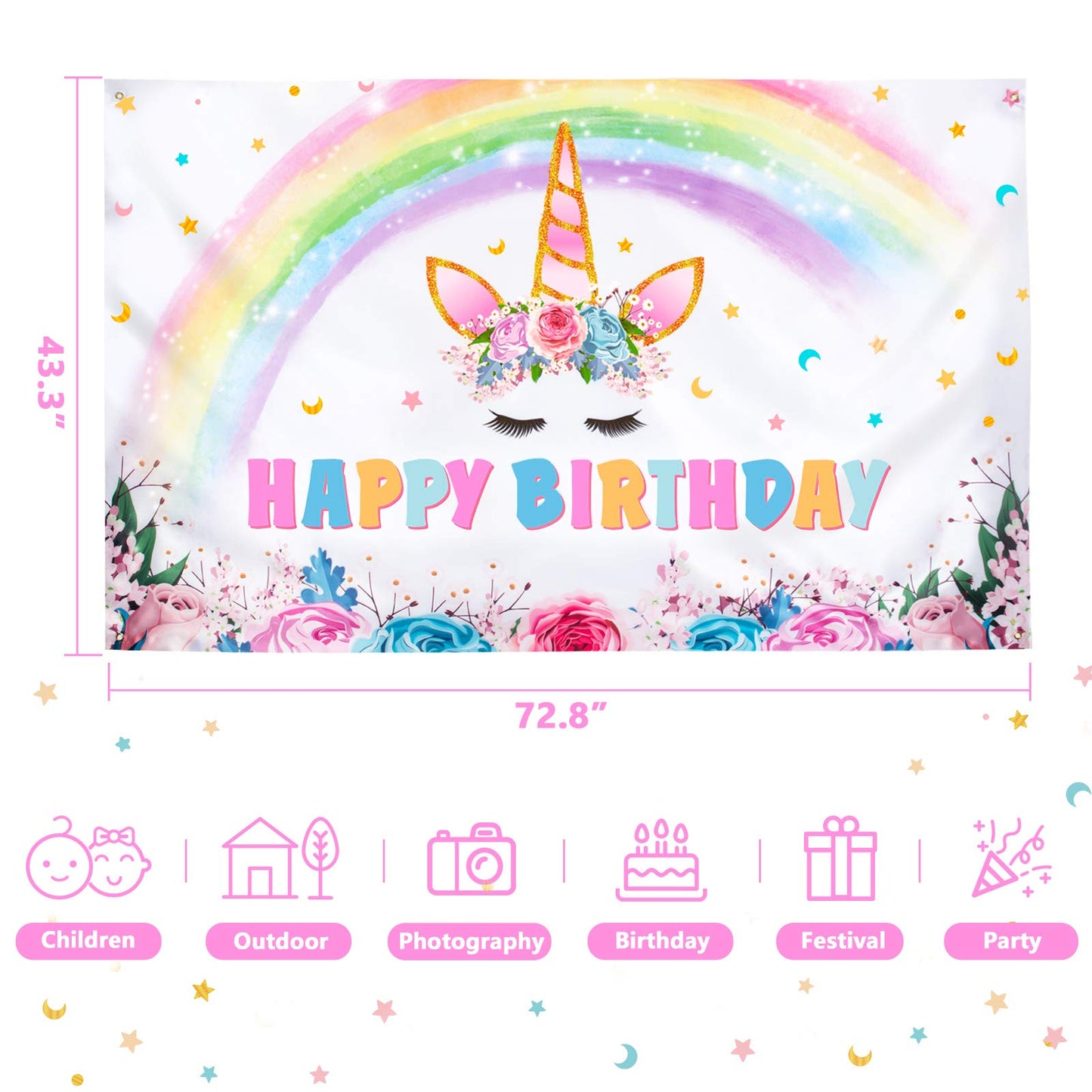 Wernnsai Unicorn Backdrop 73'' X 43'' - Rainbow Unicorn Party Decorations For Girls Baby Shower Unicorn Theme Birthday Party Supplies Large Photography Background Wall Banner Room Decor