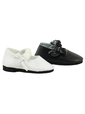 American Fashion World Black and White Pearl Flats for 18 inch Dolls | 2 Pack | enhanced Quality & Trendy Design | Dolls Shoes | Shoe Fashion for Dolls for Popular Brands
