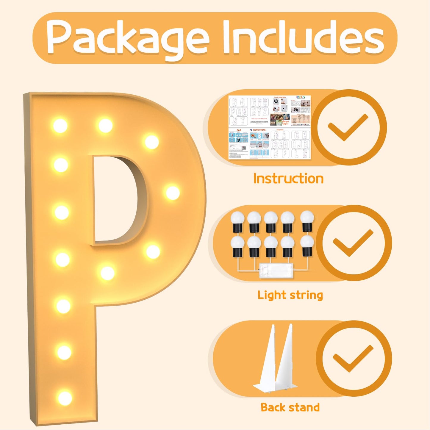 Imprsv 4Ft Marquee Light Up Letters P, Large Light Up Letters For Baby Shower Anniversary Weeding Room Decor, Big Letters For Pa