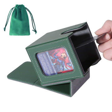 AFIING MTG Deck Box for Commander - Holds 100 Double Sleeved Cards, Green/Grey, Includes 2 Dividers & Dice Bag