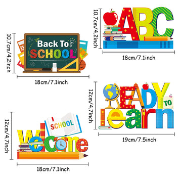4 Pieces Back to School Party Decorations Wooden First of School Centerpieces Ready to Learn Table Toppers for School Classroom