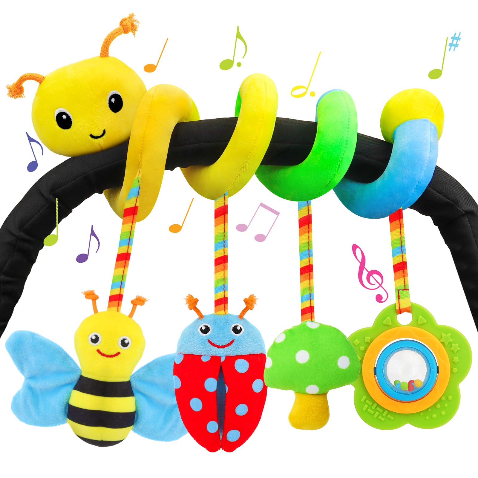 stroller & car seat toys Zendstanding Car Seat Toys for Babies 0-6 Months, Spiral Car Seat & Stroller Activity Toy, Soft Plush Hanging Toys with Rattles,