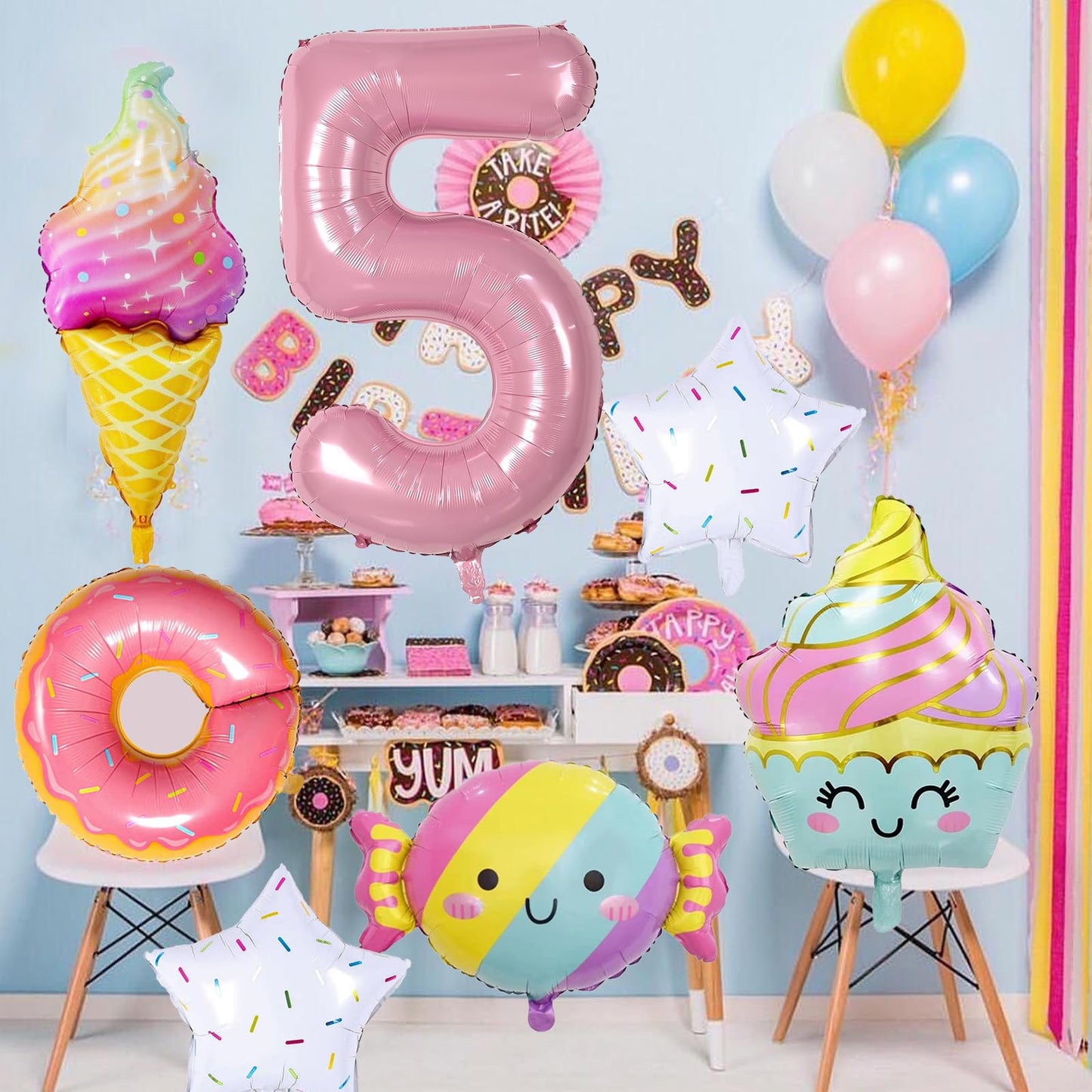 Donut 5Th Birthday Decorations,Sweet 5Th Birthday Party Decorations For 5Th Birthday Donuts Foil Balloons Sweet 5Th Donut Birthday Party Decorations Party Supplies Backdrops For Girls