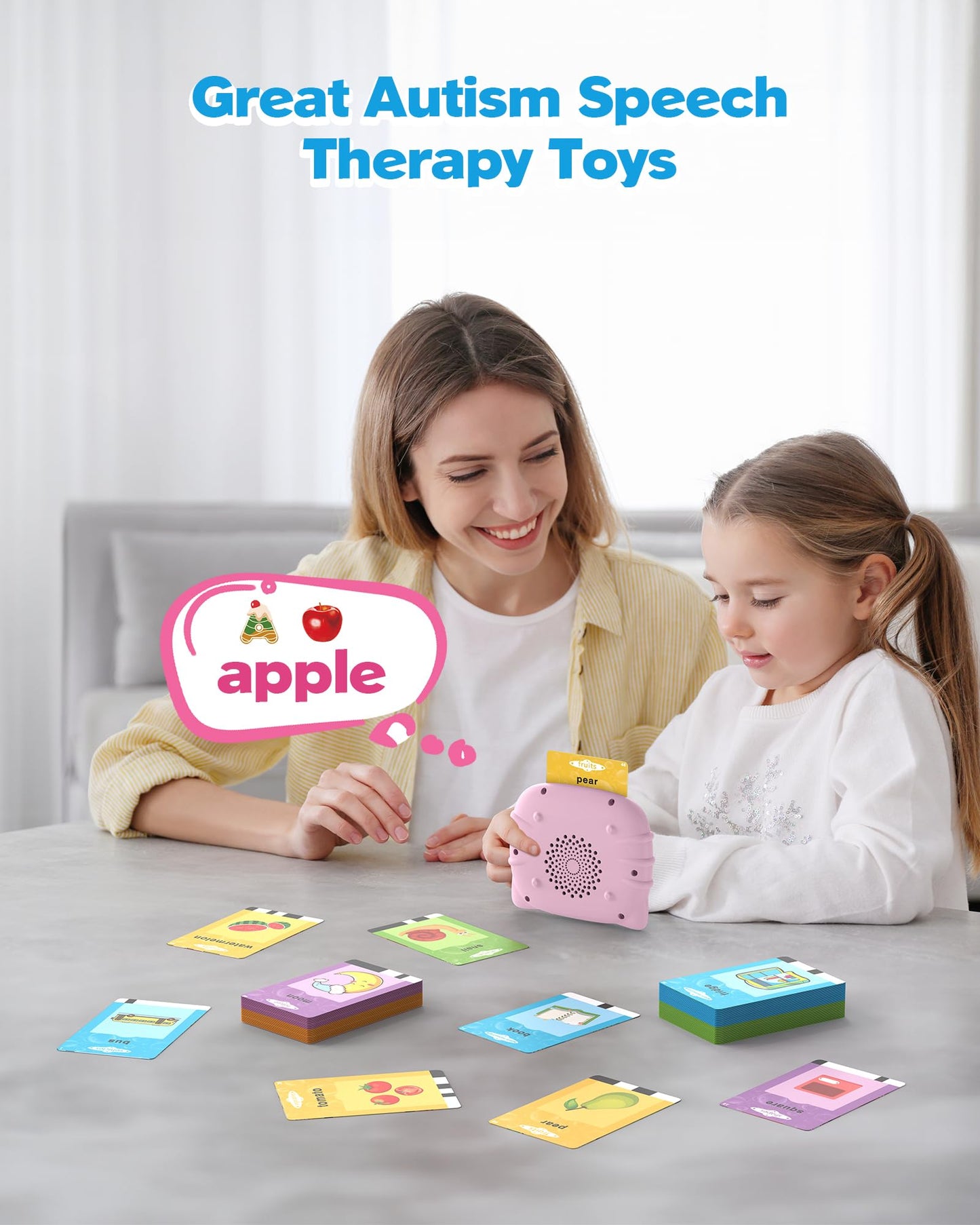 Pink Talking Flash Cards For Toddler 1 2 3 4 Year Olds, Language Learning Toys, Pocket Speech Therapy Toys, Autism Toys, Montess
