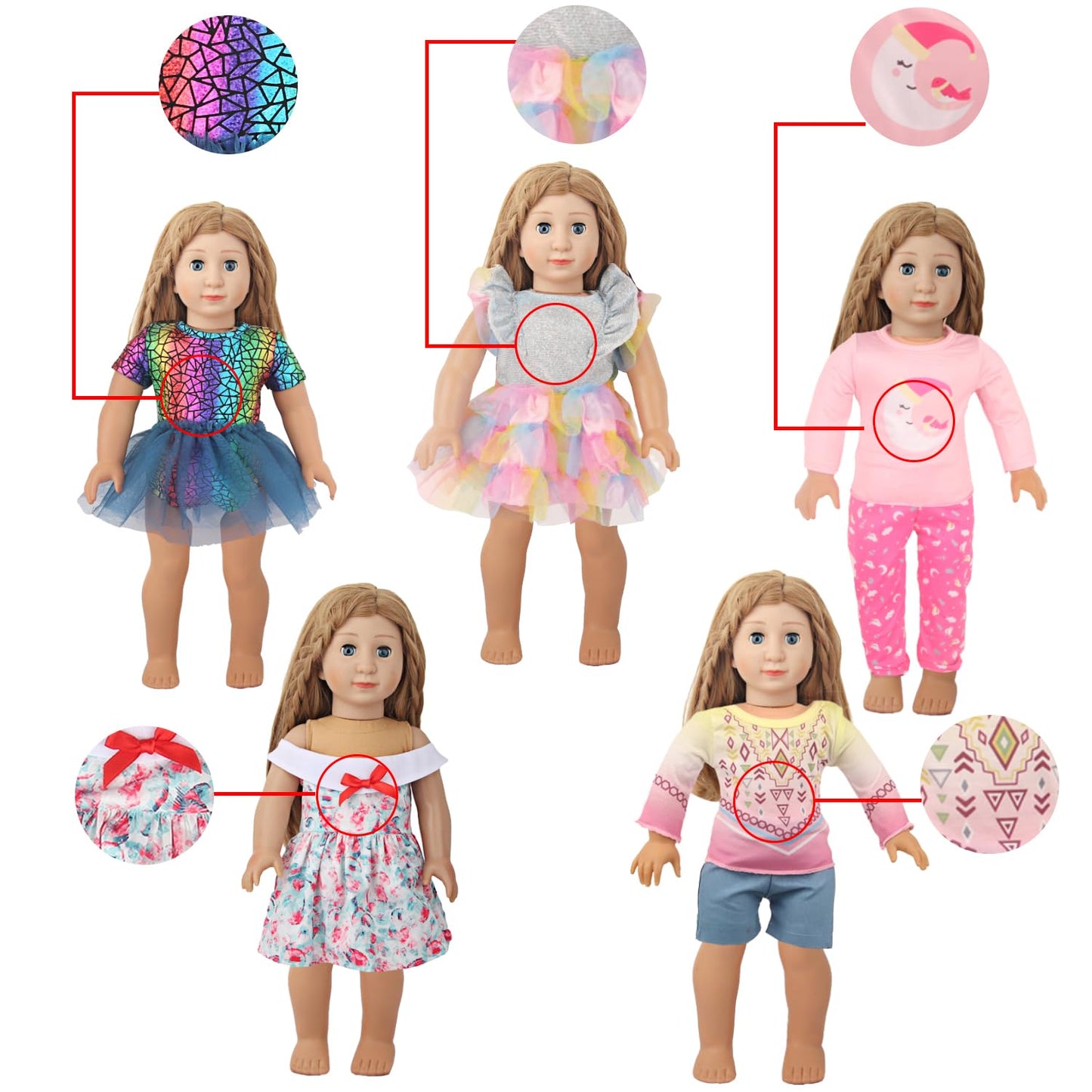 Augfrog 5 Sets Of 18 Inch Doll Clothes And 2 Pairs Of Doll Shoes (Send By Random) For 18 Inch American Doll, Best Birthday Festi
