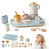 Wooden Tea Set For Little Girls And Boys | 18 Pcs Kids Coffee & Tea Set For Toddlers | Pretend Play Toy With Silicone Accessorie