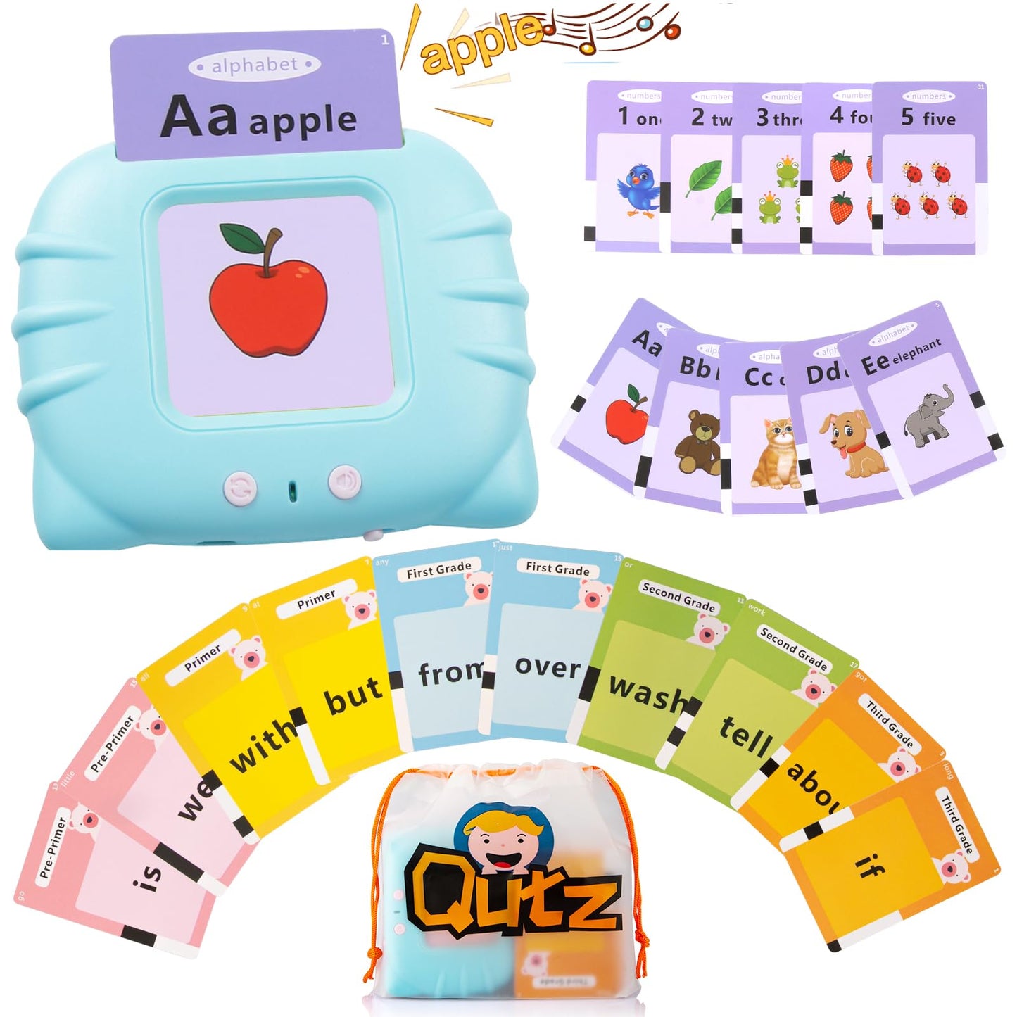 Qutz Talking Flash Cards,Abc Learning For Toddlers 2-4, Autism Toys, Speech Therapy Toys, Educational Words Flash Cards Kindergarten For Boys And Girls, 272 Sight Words