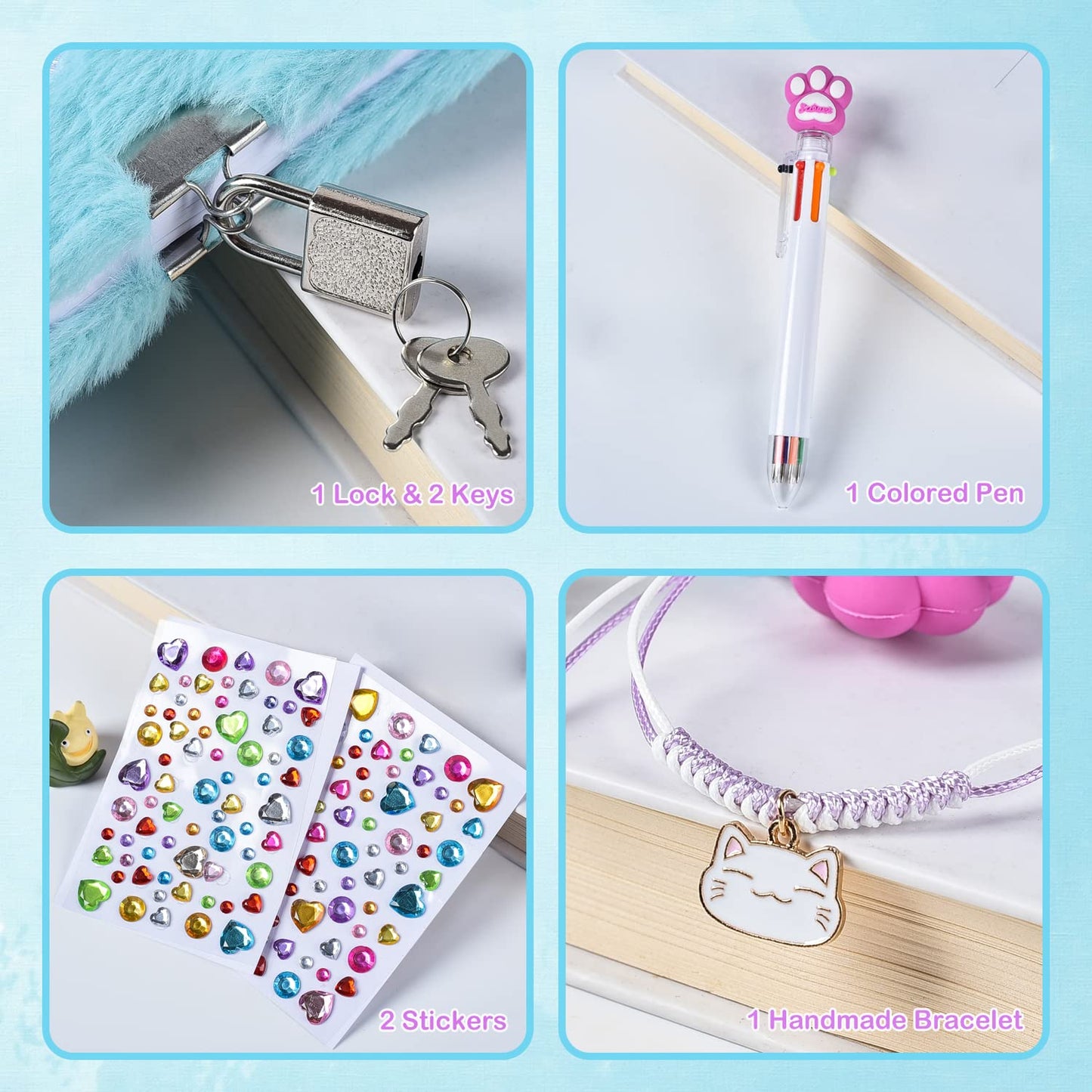 Diary For Girls With Lock And Keys, Kids Journal Travel Notebook For Writing, Cute Secret Dream Diary With Multicolored Pen, Stickers, Bracelet, Practical Gift For Birthday, Christmas (B Smile Cat)