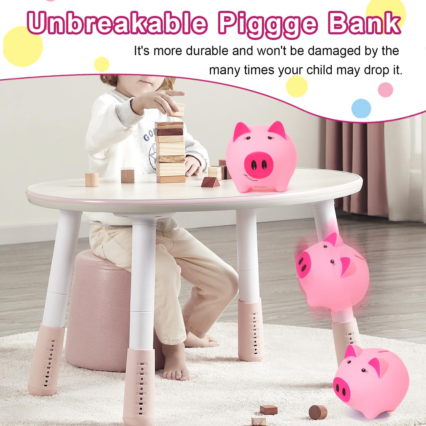 Laebuild Piggy Bank For Kids - Cute Piggy Bank For Boys And Girls - Unbreakable Plastic Money Bank - Pig Shape Coin Bank - Children'S Toy Safe Fluorescent Gift Savings Jar - Pink