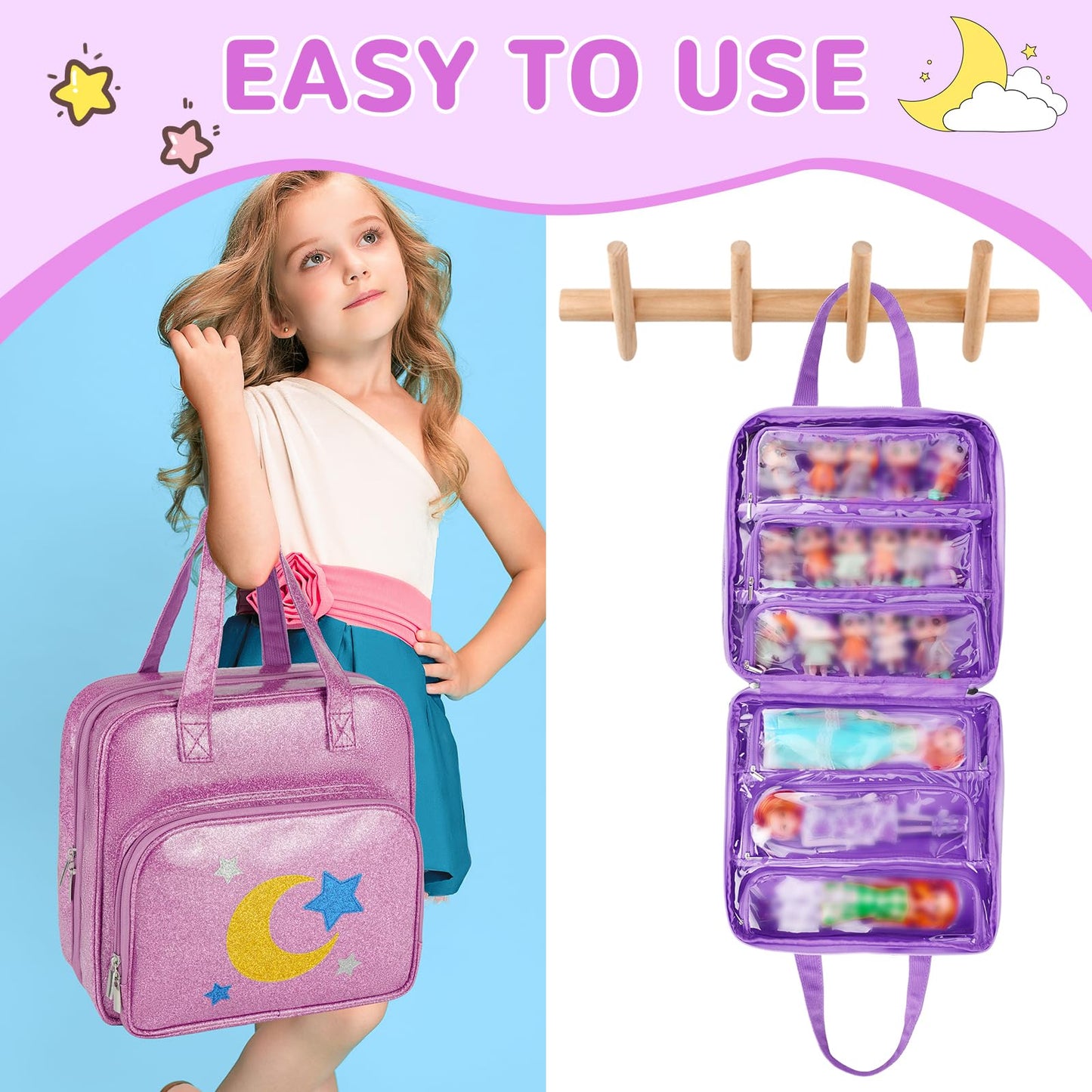 Jaffzora Dolls Carrying Case Compatible With Lol Surprise Dolls All,Hanging Travel Toys Storage Tote Bag With 6 Clear Pockets Fo