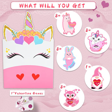 Myersmas Valentine Boxes 33 Pieces Unicorn Valentines Day Cards and Valentine Mailbox for Classroom Exchange Party Supplies (1 U