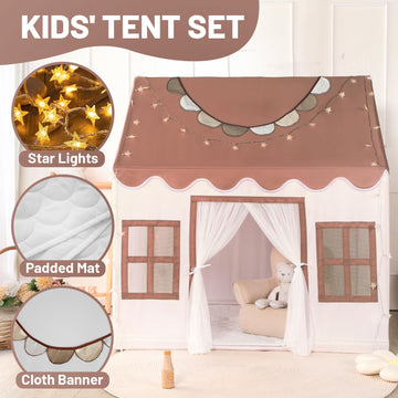Wilwolfer Play Tent For Kids Indoor - Kids Play Tent Indoor Toddlers Play Tent Large Toddler Tent For Kids Toy House Birthday Gift For Boys & Girls Playroom Decor (Brown Playhouse)