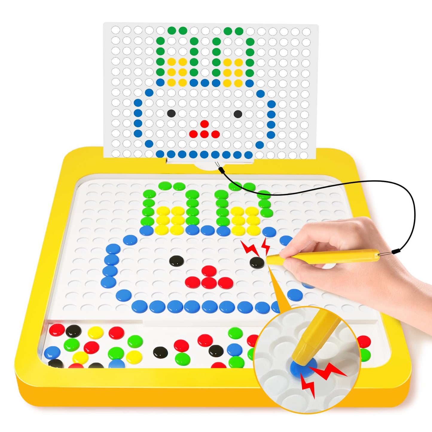 Cokzer Magnetic Drawing Board For Kids,Large Magnet Doodle Board With Dot Beads And 20 Pattern Booklets,Montessori Educational T