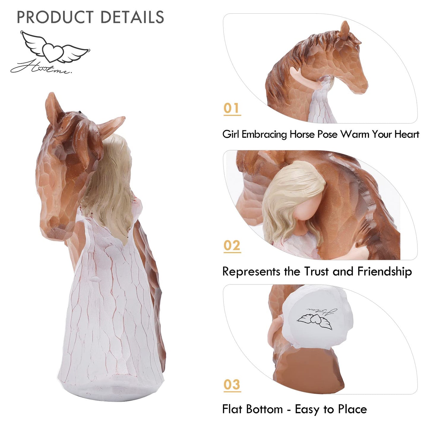 Luckybunny Truly A Friend Guardian Angel Statues, Sculpted Hand-Painted Girl Embracing Horse Figurines, Horse Lover Gifts, Cowgirls Gifts, Horse Loss Remembrance Gifts, Birthday