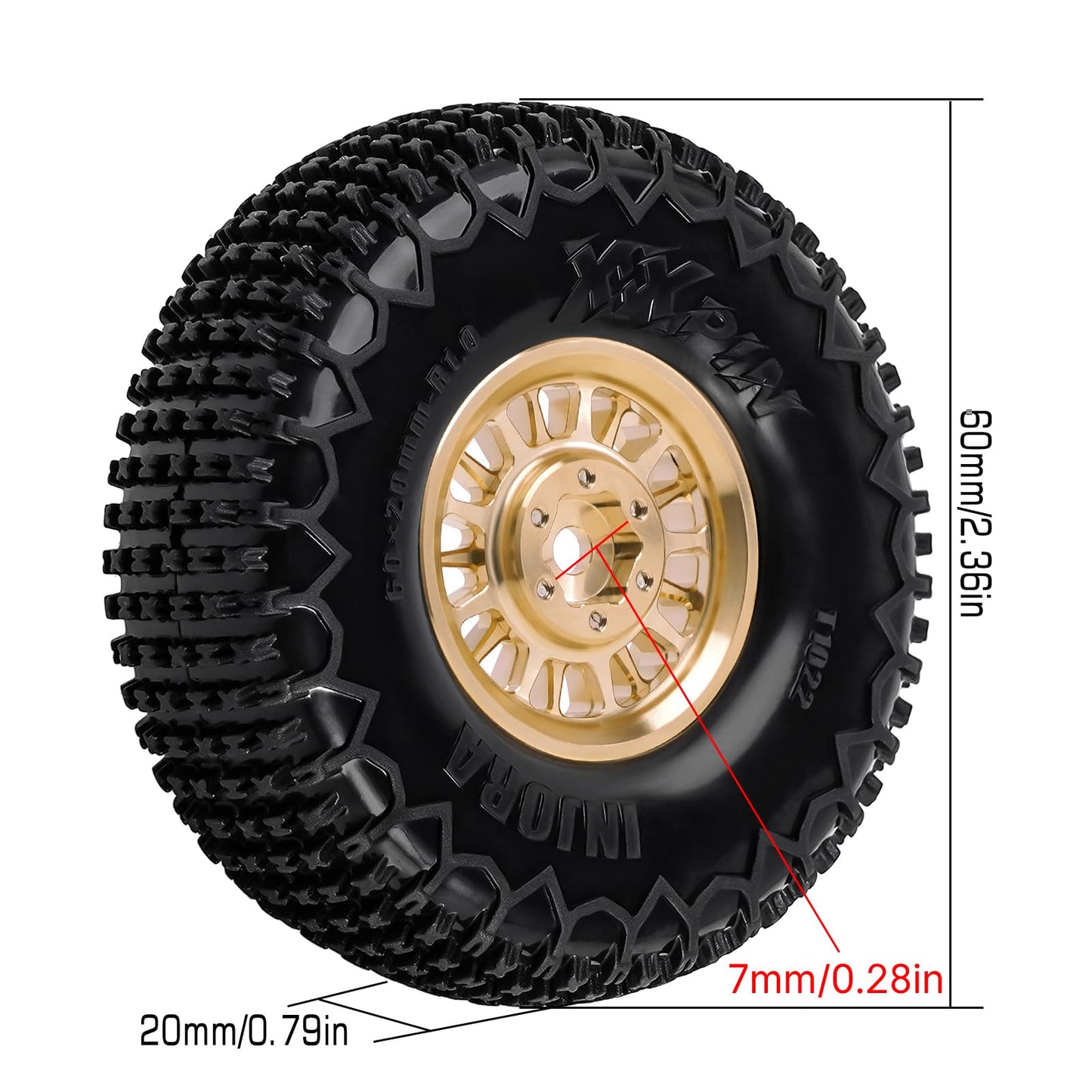 INJORA 1.0 XHX Pin Tires with 1.0 Plus Brass Beadlock Wheels Combo for 1/18 1/24 RC Crawlers Upgrade
