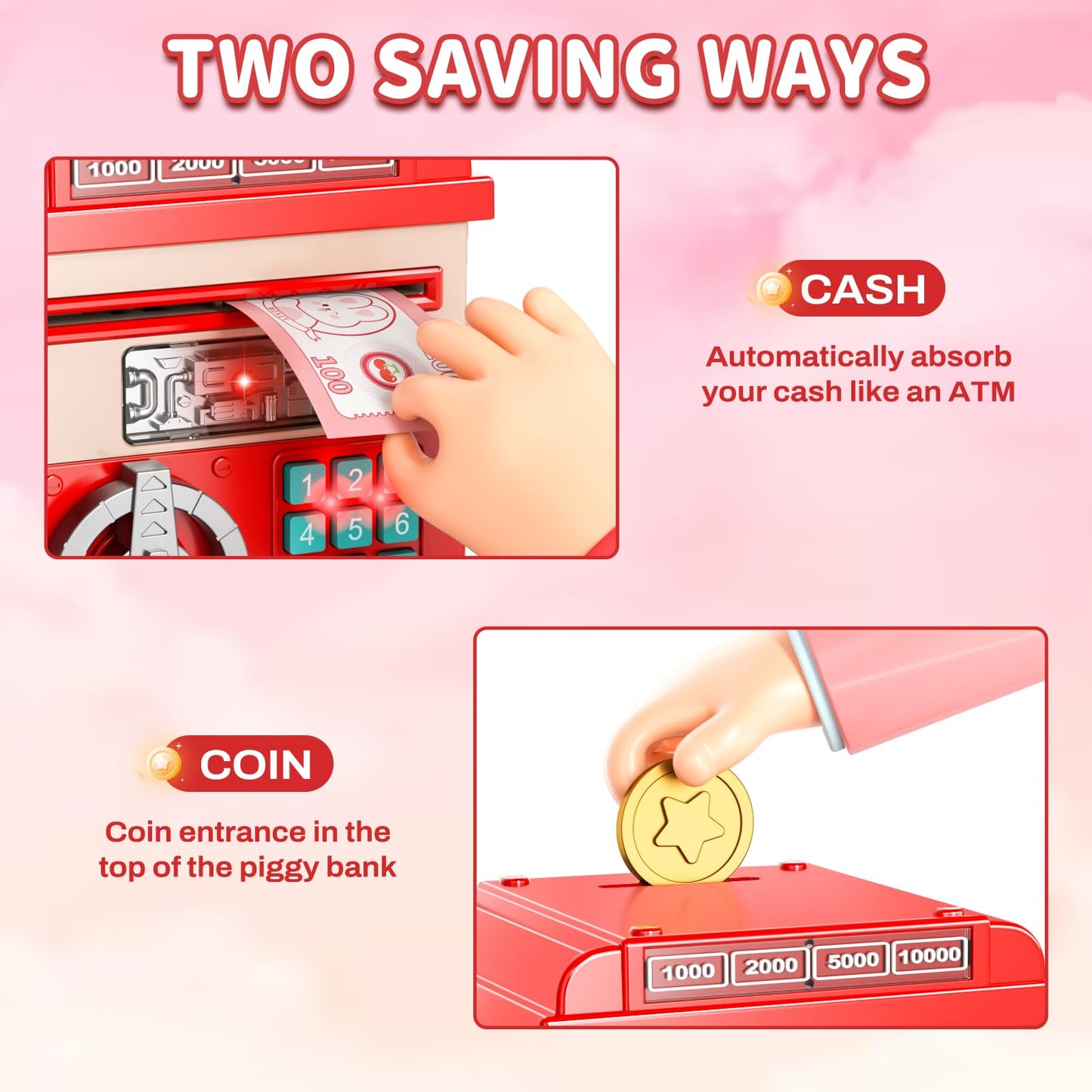 Bennol Kids Piggy Bank For Girls Boys, Electronic Atm Piggy Money Banks Cash Coin Toys For Kids 3 4 5 6 7 8 9 Years Old Birthday Gifts