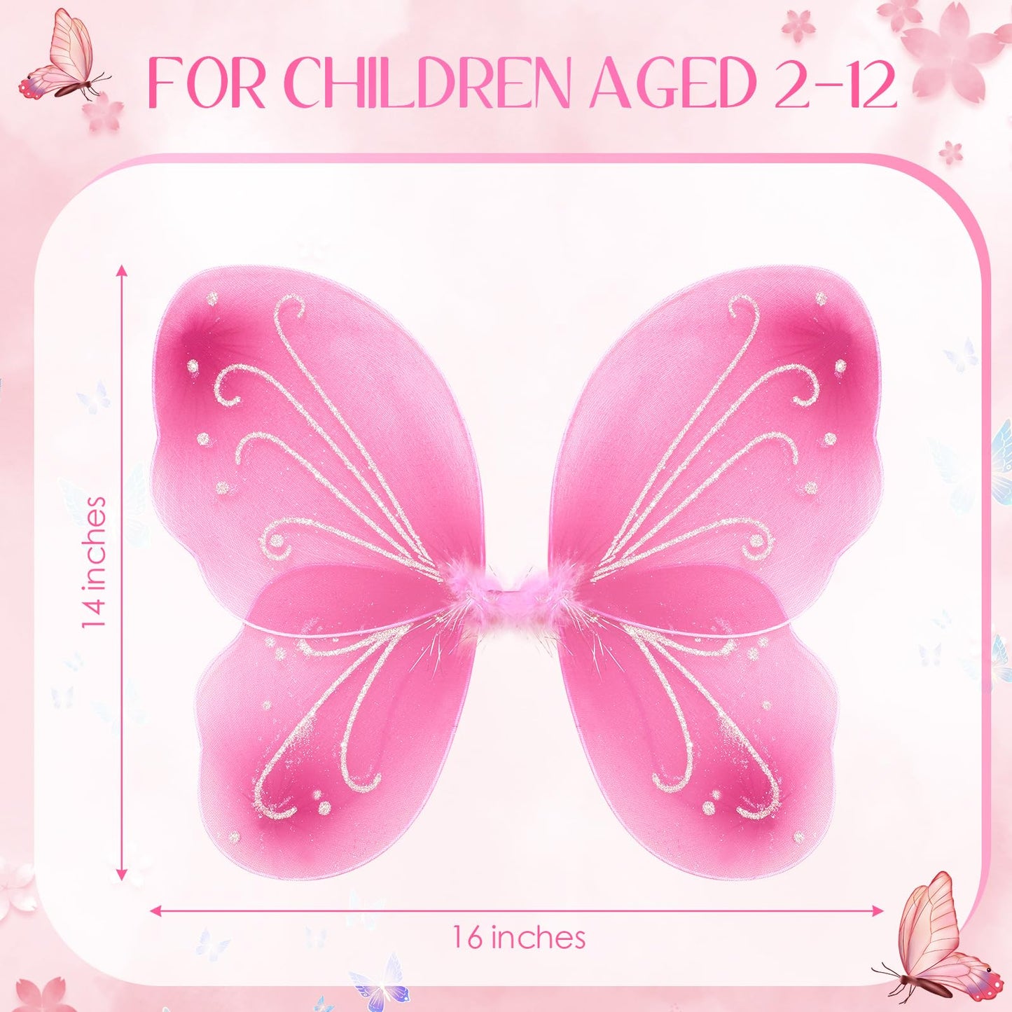 Junkin 24 Pcs Fairy Wings For Girls Butterfly Angel Wings Costume Bulk 14 X 16 Inch Vintage Princess Wings Kids' Dress Up Access