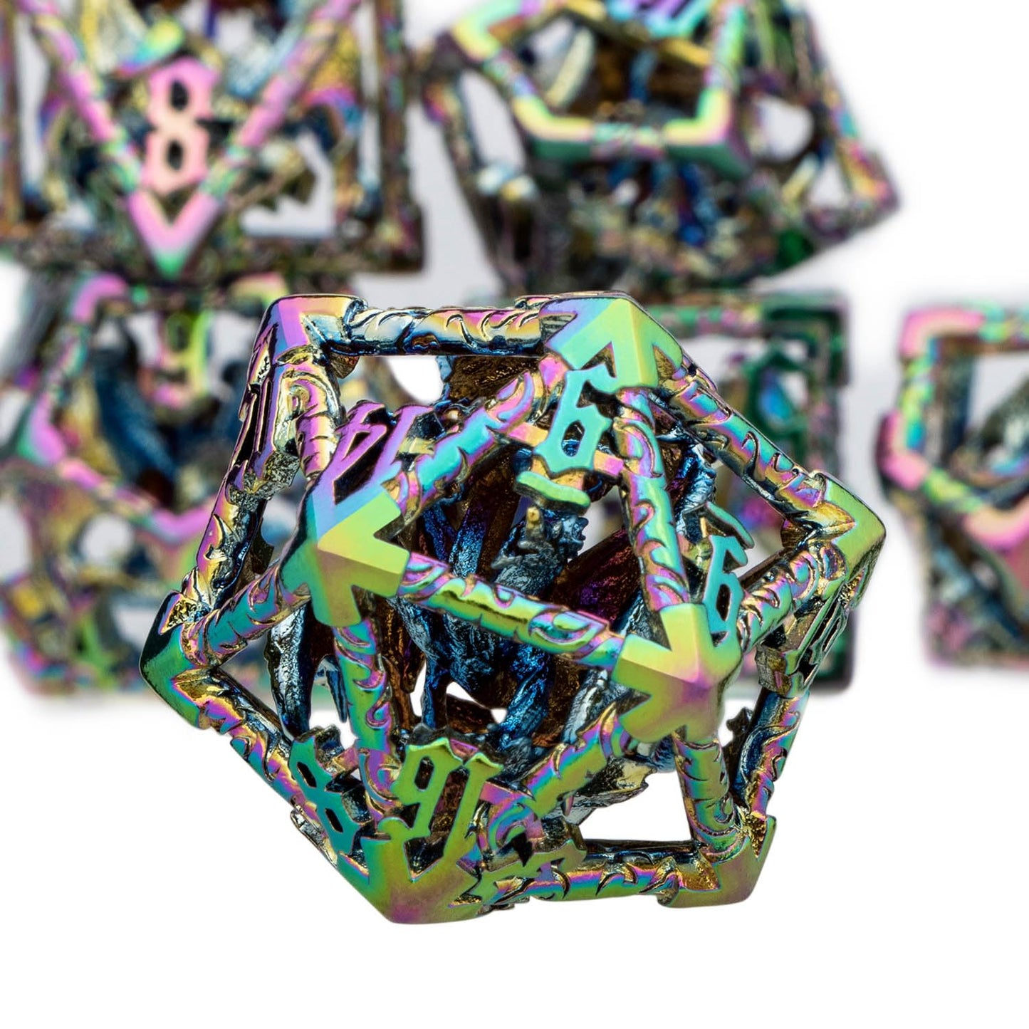 ARUOHHA Hollow DND Dice Set Rainbow Dungeons and Dragons Dice, 7PCS Metal D and D Dice Role Playing Games Polyhedral Dice RPG D&