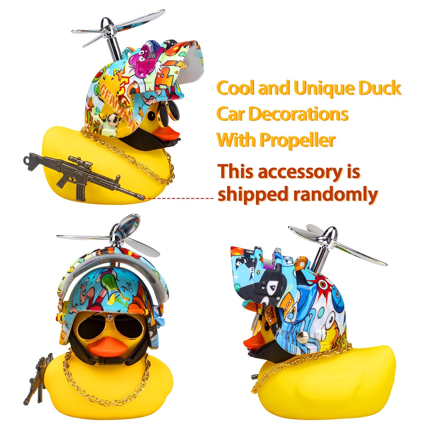 Wonuu Rubber Yellow Duck Car Ornaments Cool Duck Car Dashboard Decorations With Propeller Helmet Sunglasses (Underwater World-Yellow G)