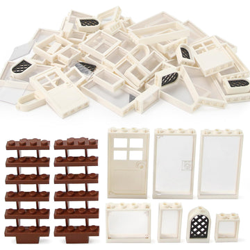 Feleph Windows and Doors Kit Bricks Set House Interior Decoration Accessories MOC Building Block 118 Pieces and Parts Compatible with Major Brand (White)