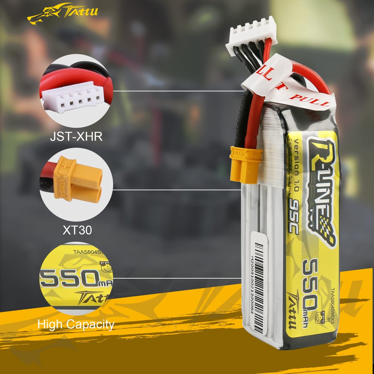 TATTU R-Line 550mAh 4S Lipo Battery Pack 14.8V 95C with XT30 Plug for FPV Racing Quadcopter from Size 100 to 180