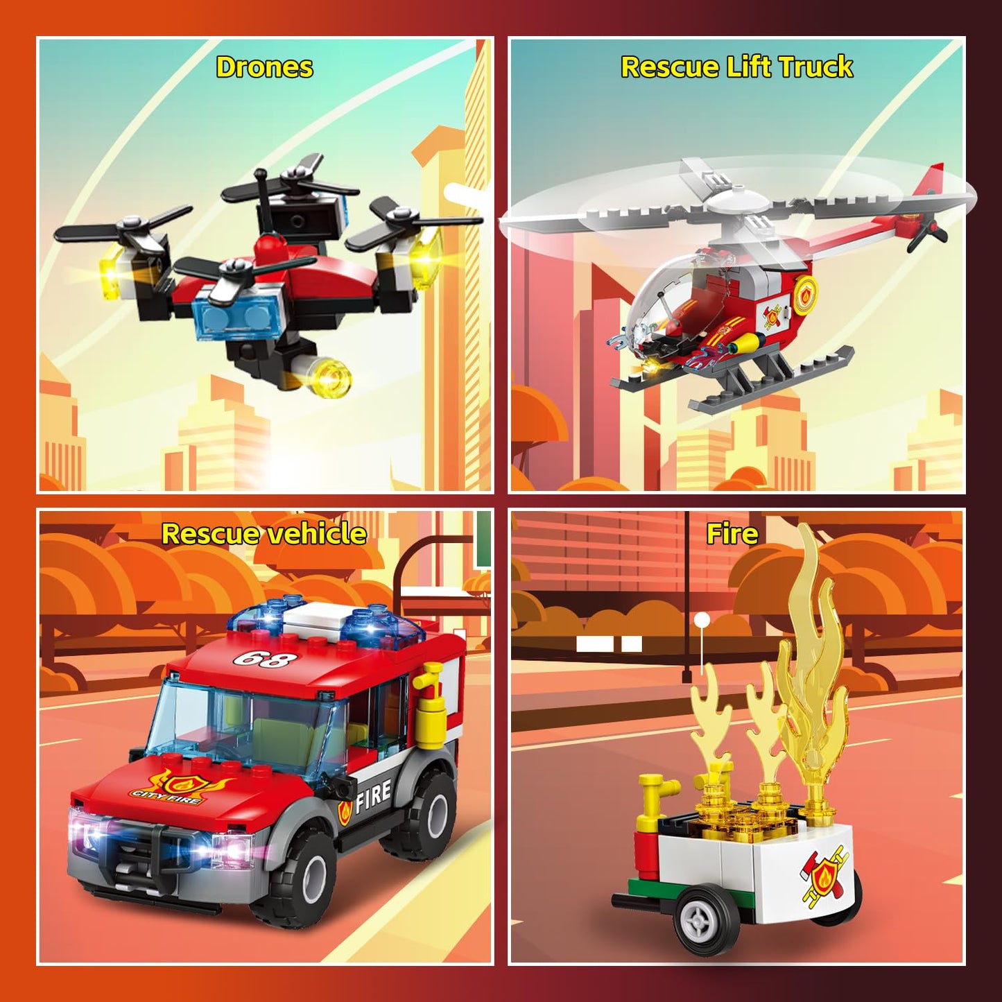 Mkmimo City Fire Station Building Kit, Compatible With Lego Fire Rescue Building Blocks, Includes Fire Station, Fire Truck, Fire