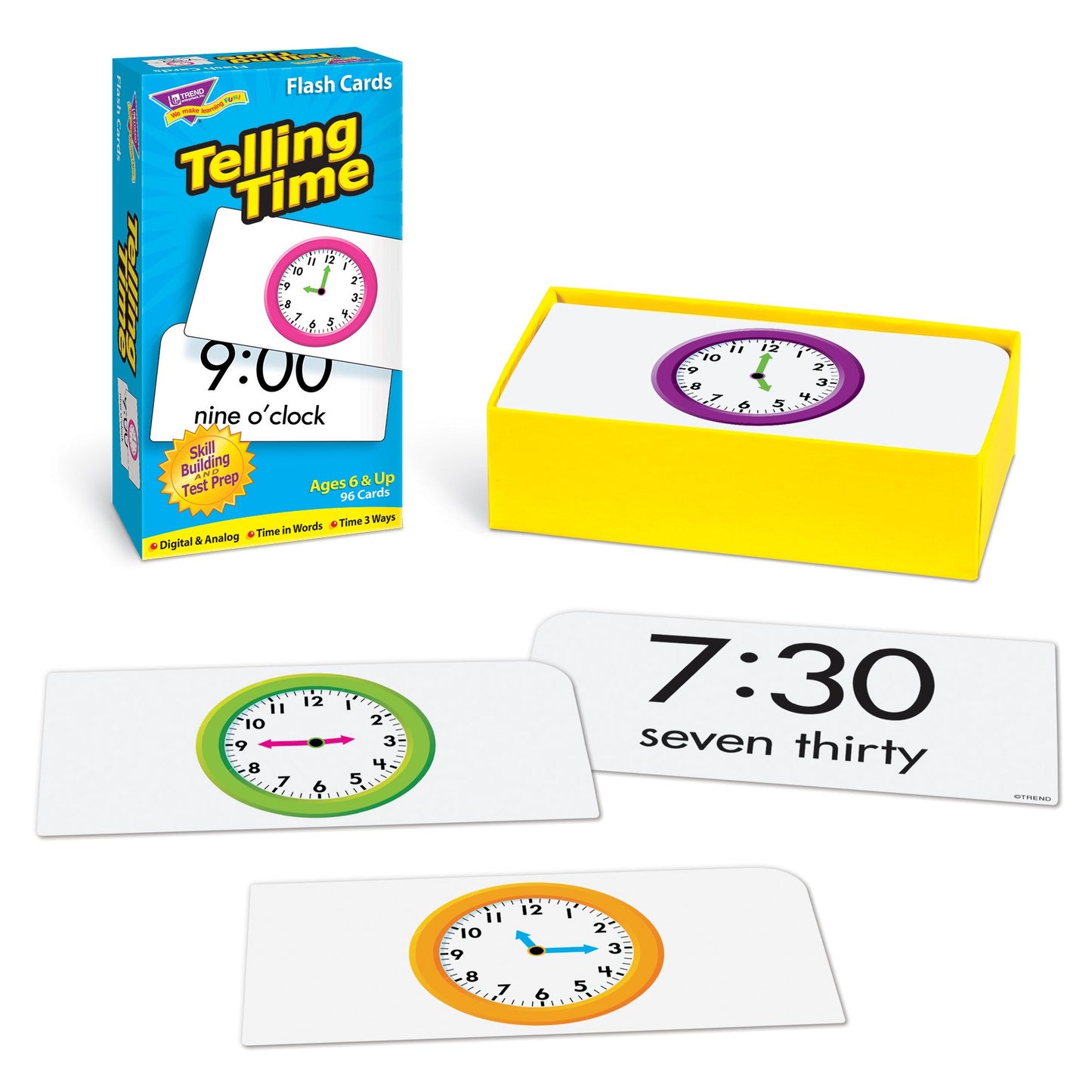 Trend Enterprises: Telling Time Skill Drill Flash Cards, Exciting Way For Everyone To Learn, Time In Words, Numerals & Analog, G