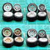 1/64 wheels Front Small Rear Big for Muscle Cars and Sports Cars,4 Sets/pack,Eight Spokes,ABS Wheels with Rubber Tire Rivet Axle