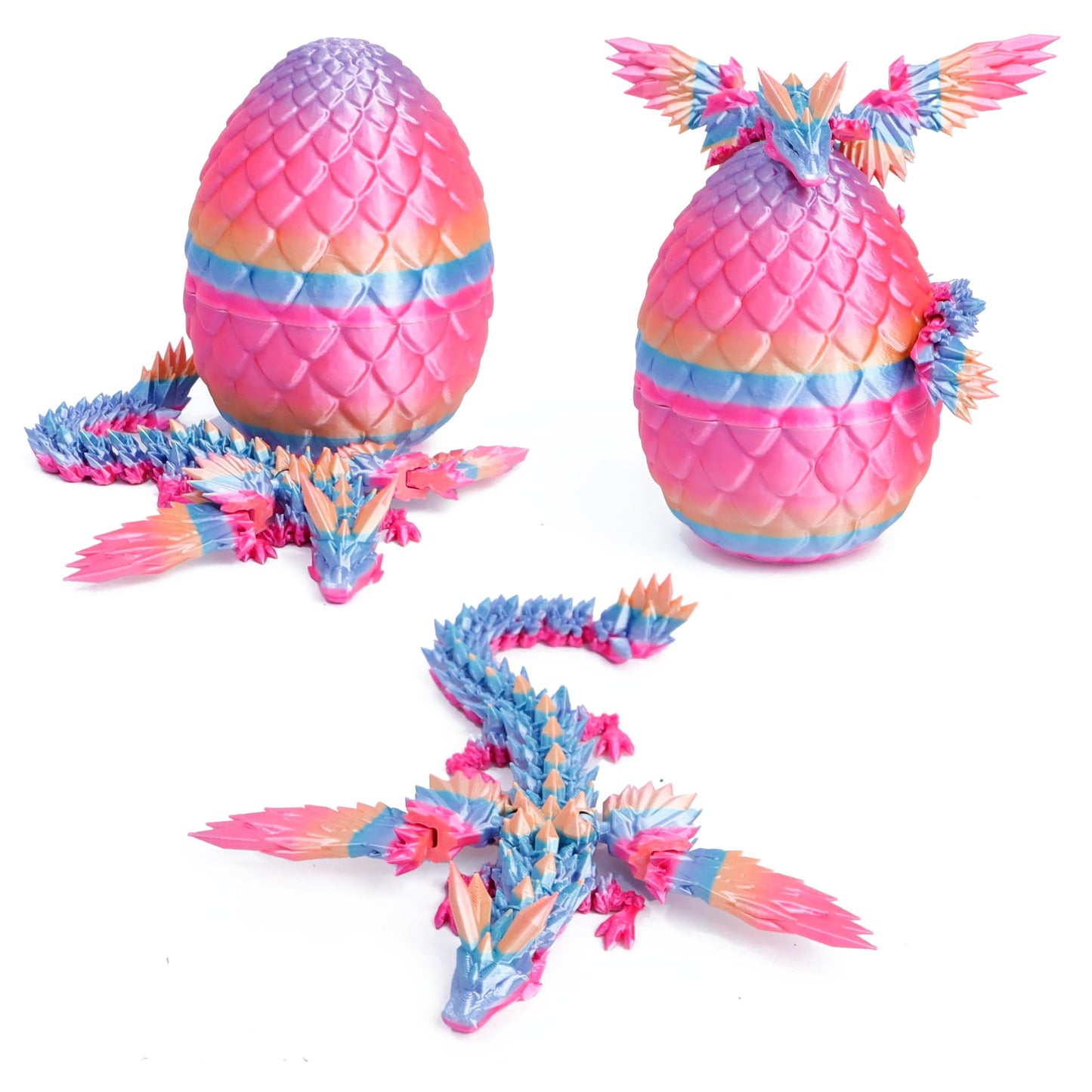 Flavery 3D Printed Flying Dragon In Egg - Rainbow Dino Easter Egg With 9'' Winged Dragon Inside, Easter Basket Stuffers, Colorfu